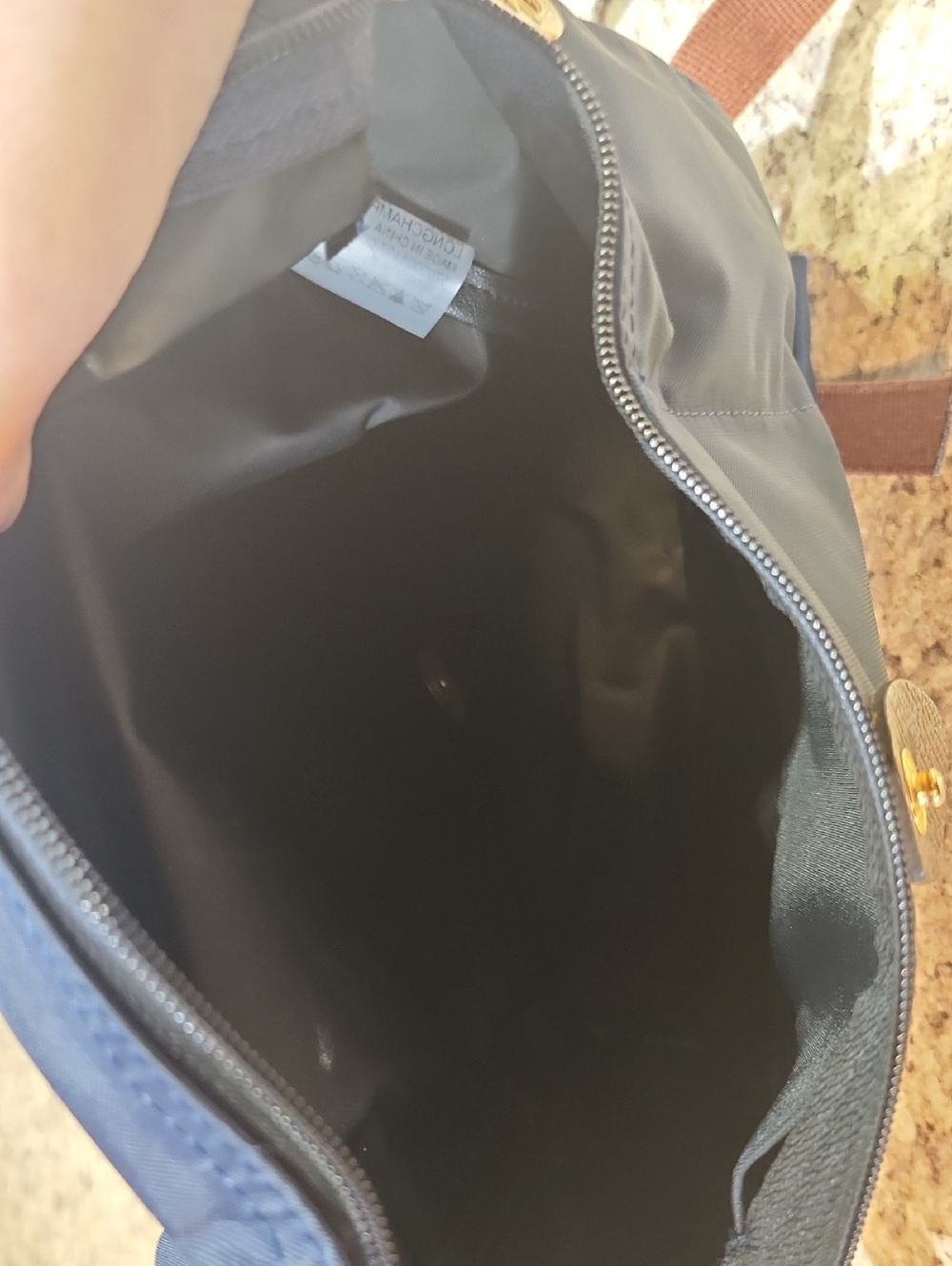 Longchamp Navy Backpack with Brown Leather Trim - Picture 5 of 5